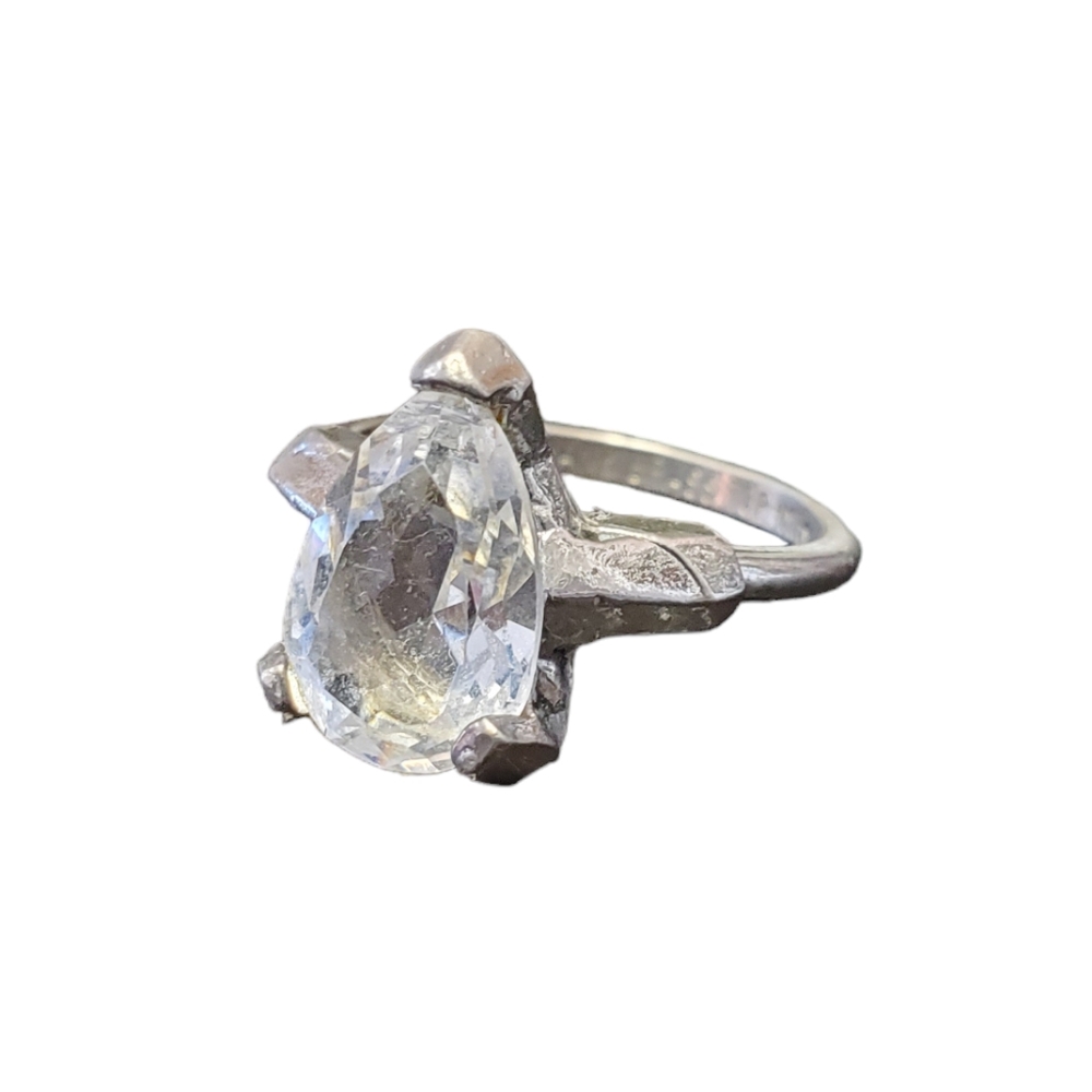 Silver and brass ring with CZ gemstone